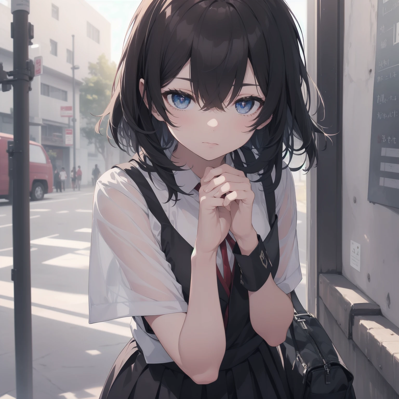 ultra-absurdres-Top quality by artist God, ultra-detailed, high resolution, anime moe artstyle, best anime 8k konachan wallpaper, pixiv contest winner, pool:2810, perfect anatomy,break, 1girl, (Please draw a girl walking sleepily to school alone. )break,(Solo,little female, 13-year-old:1.3),Full limbs, complete fingers,a junior high school student, (very short hair), short cut, flat chest, , small butt, small black eyes, beautiful detailed eyes, well-proportioned iris and pupils, expressive eyes, highres detailed hair, soft expression, salor school_uniform, sailor collar, serahuku, bow, pleated skirt,(Detailed Lighting), (Detailed background), in the School commute route. break,super detailed skin, Best cinematic lighting powered by famous artist, 8k,beauty illustration,photoshop_(medium),very aesthetic,break,((artist:wa_(genryusui) )), artist:clamp ,artist:carnelian ,artist:kantoku ,
