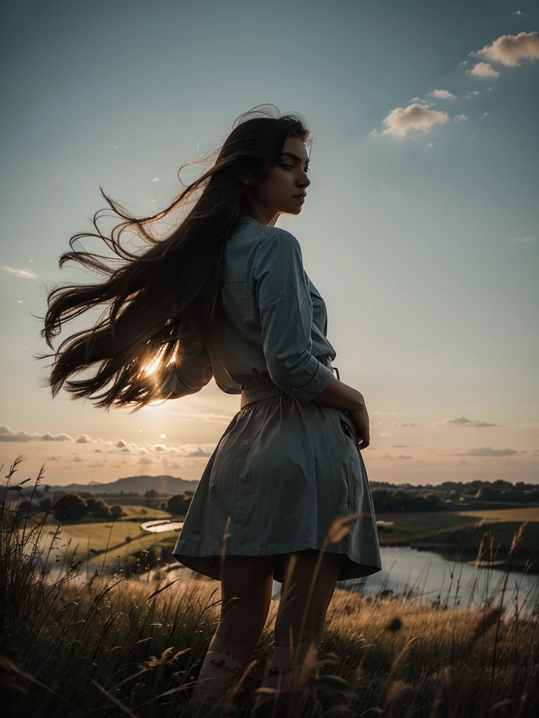 Beautiful view, dramatic lighting, peaceful, grass, wind
