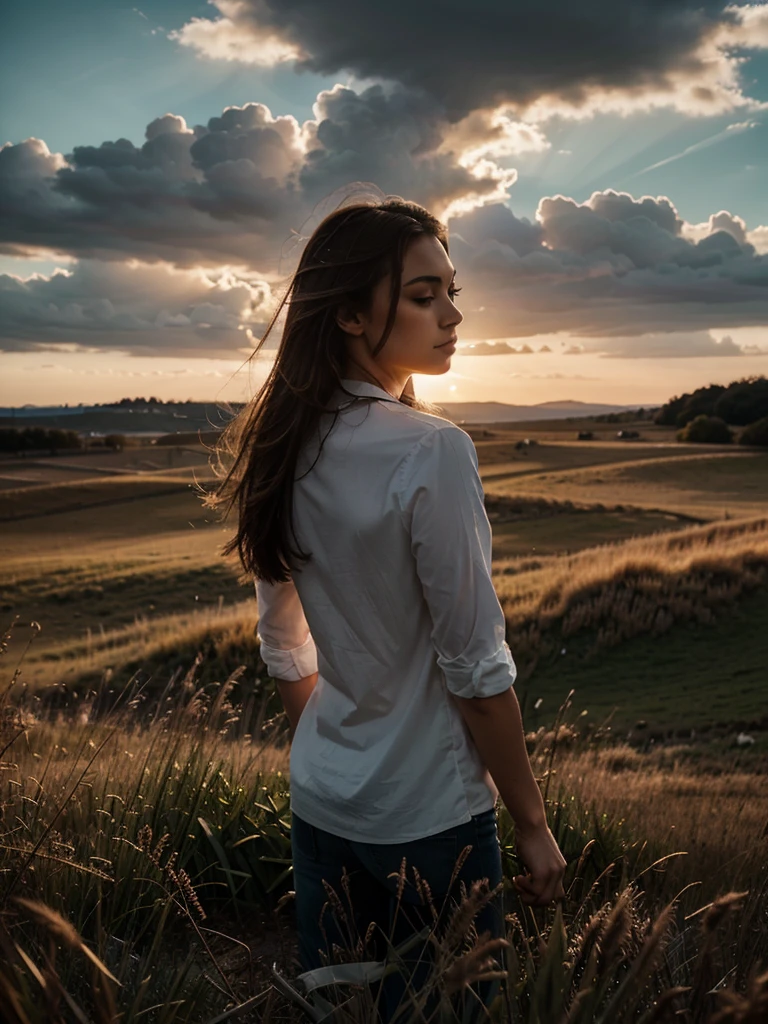 Beautiful view, dramatic lighting, peaceful, grass, wind