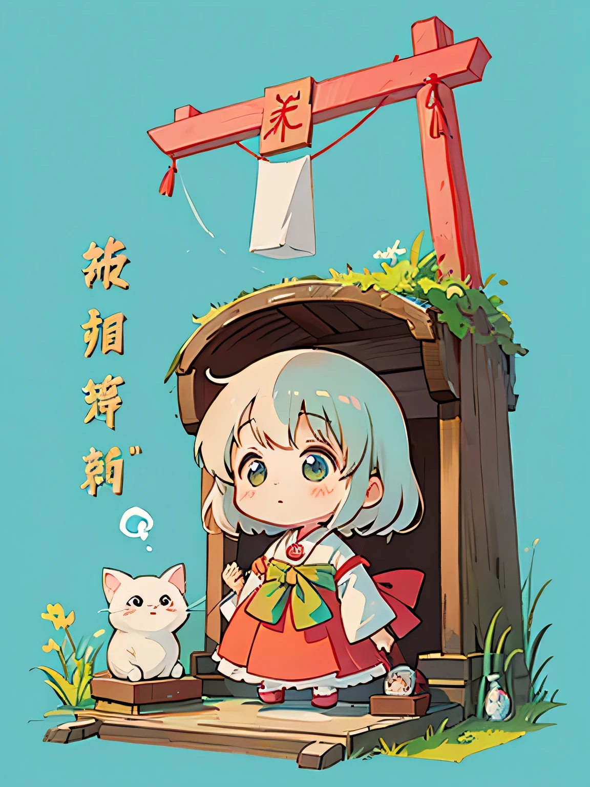 Hayao Miyazaki style、Kawaii Design, The most beautiful girl of all time、chibi, Shrine maiden