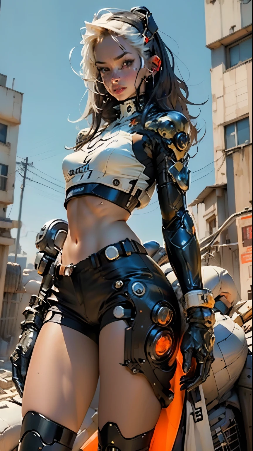 Woman body defined thick thighs cybernetic body parts, short underwear