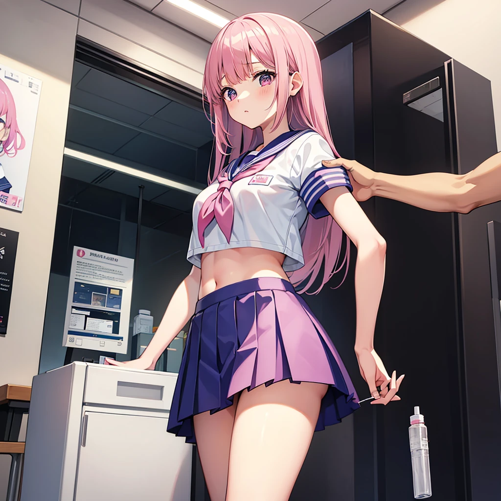 A pink-haired high school girl in a sailor uniform receives a vaccination、The man grabbed his arm、Take the syringe and stick it into your upper arm.。.