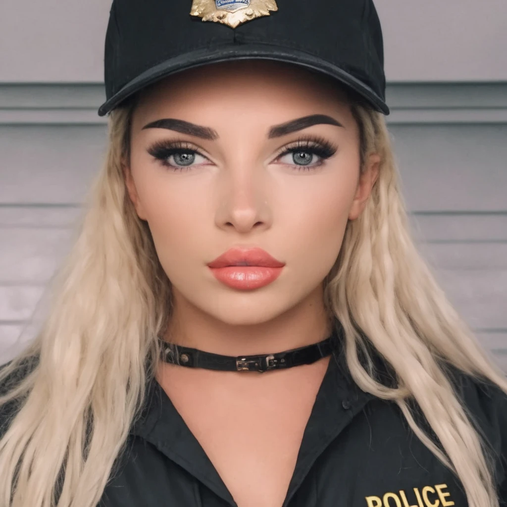 (masterpiece, best quality:1.2), 1girl, soloa female in a police uniform holding a cell phone, wearing a police uniform, police officer, police lights shine on her face, brave police j decker face, officer, body-cam, police uniform, full body camera shot, in black uniform, body-cam footage, sparkling-eyes, perfect-eyes, full-lips, perfect-lips, stunningly-beautiful, high-saturation, 35mm-raw-photo, dynamic-composition, intense-expressions, police officer hit, (brave police j decker), cop, police