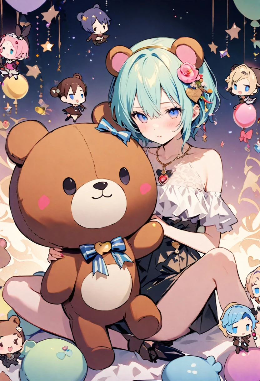 masterpiece, Highest quality, Illustration of the novel, High resolution, 18+ Adult content, Sensual, Intimate, Emotional, Passionate, romantic, sweet, Adorable, Innocent, Pure, Charmな, Charmな, Charm, mysterious, Charmな, Charmな, Immersive, Charmな, dream-like, Surreal, Imaginative, Whimsical, Artistic, Avant-garde, timeless, elegant, Sophisticated, chic, Sophisticated, personality, original, CharmなBREAK ((chibi,Cute Lori:1.3)), ((Bear Costume:1.3)),
