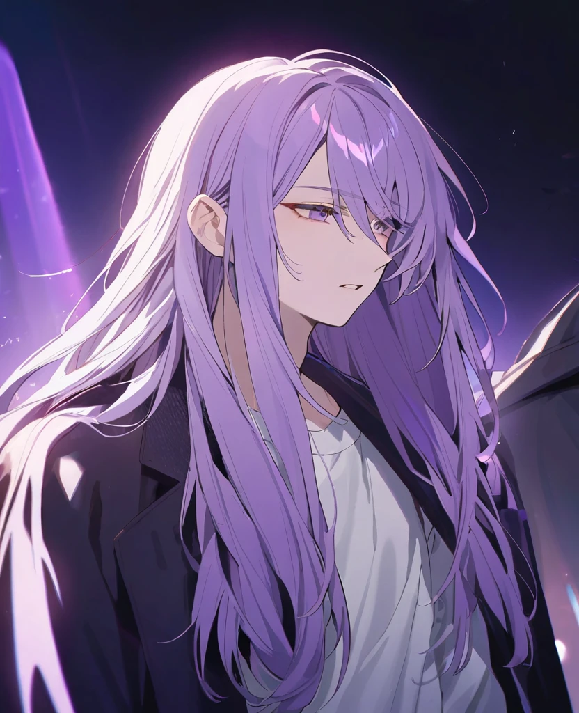 26 years old male Facing forward Draw down to the feet Onee mouth Light purple hair down to her shoulders