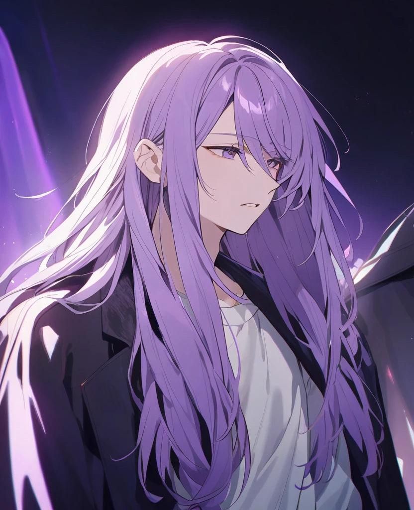 26 years old male Facing forward Draw down to the feet Onee mouth Light purple hair down to her shoulders