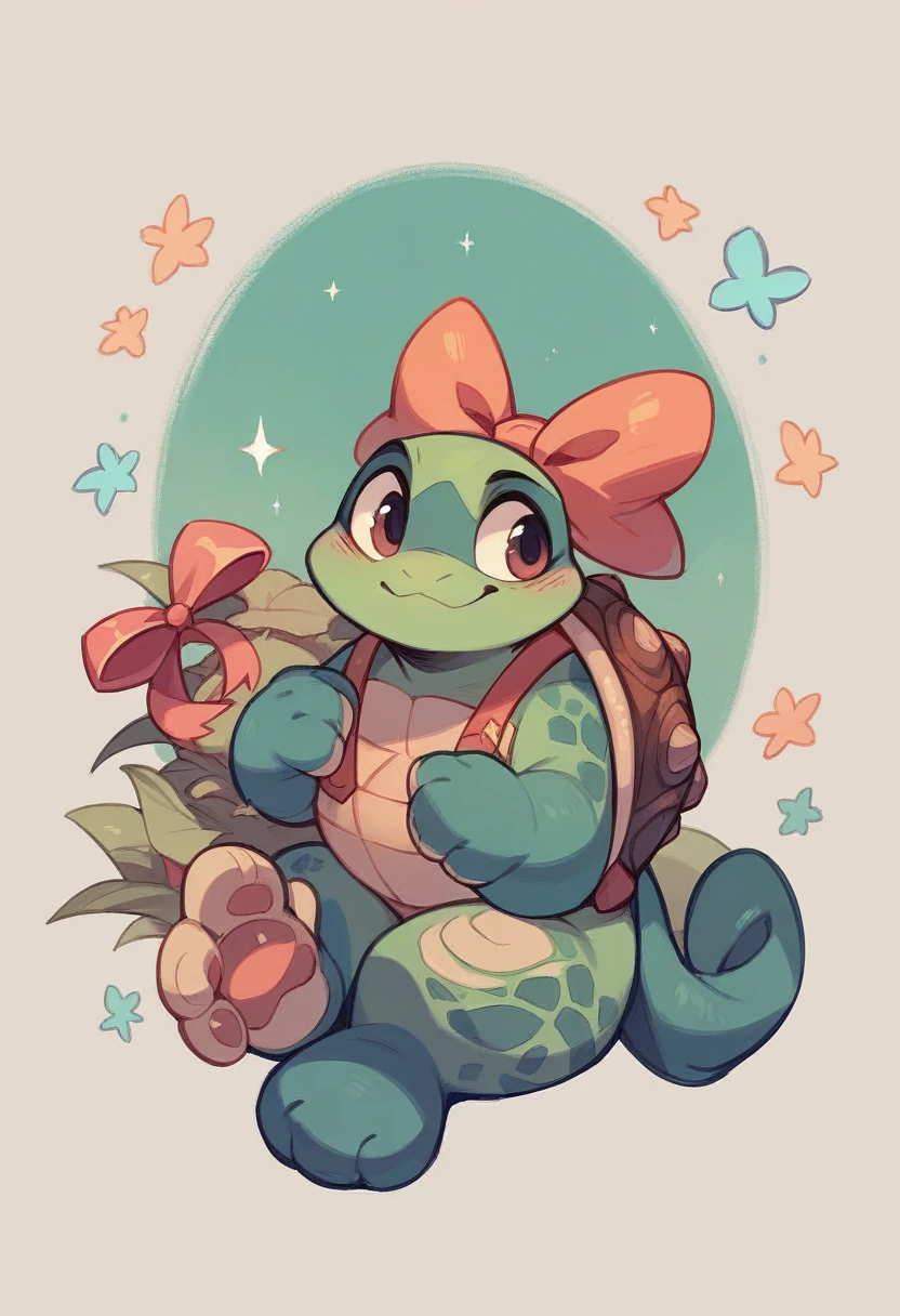 Tracker turtle with a bow in his paw