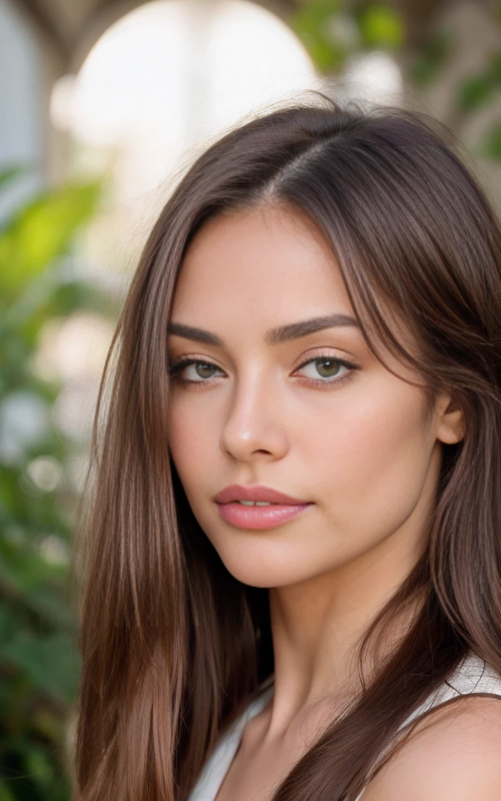 (best quality,4k,8k,highres,masterpiece:1.2),ultra-detailed,(realistic,photorealistic,photo-realistic:1.37),portrait,beautiful girl,brown eyes,detailed lips,long eyelashes,youthful appearance,flowing straight hair,light brown hair,expressive face,soft skin,slight smile,Barefoot,standing pose,looking directly at the camera,green background,feminine elegance,colorful lighting,subtle shadows,vivid colors,studio lighting