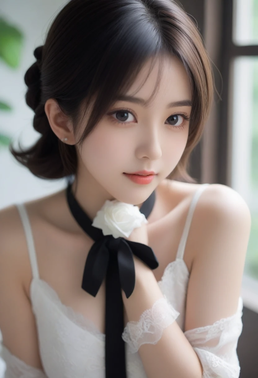 8K, Ultra-high resolution, Highest quality, masterpiece, 三分割法によるphotograph,Surreal, photograph, 1 girl, (16 years old:1.3), pretty girl, Cute face, Beautiful eyes in every detail, 細かくdetailedに,masterpiece,, One Girl:1.2, Japan Female Announcer,whole body,Young Wife,((Bondage and Gothic Lolita)),Pencil Skirt、Black Stockings,Black high heels、Full of cleanliness,A carefree smile,Healing the heart,short hair,Looking at the audience、beauty,Long neck、Laugh a little、Please close your mouth and laugh、(((Ideal body type))),A-cup small breasts :2,、Portraiture:2、Perfect Anatomy、鮮明なdetailed、detailed、Surreal、Light and shadow,Strong light
