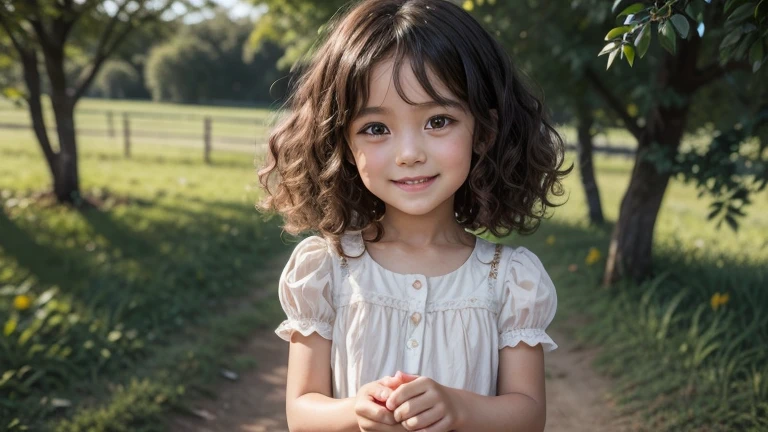 Alice, a  girl with curly hair, radiant dark skin and a charming smile that lights up any room, on the farm with your mother