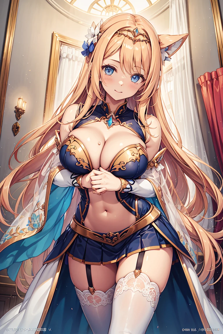 age Girls,Highest quality,Sacred,Charmed,Blonde,blue eyes,Have fun,in love,Pale Dress,Lilac fabric々,embroidery,pattern,Exquisitely crafted clothing,See-through, transparent clothing,Swimwear,Inside the room,One person,(Flowing skirt:1.1)M, Pink Rouge, Blue Eyes, ,(((breast enhancement))), Lace pattern knee stockings,Slim body, Long, slender limbs,