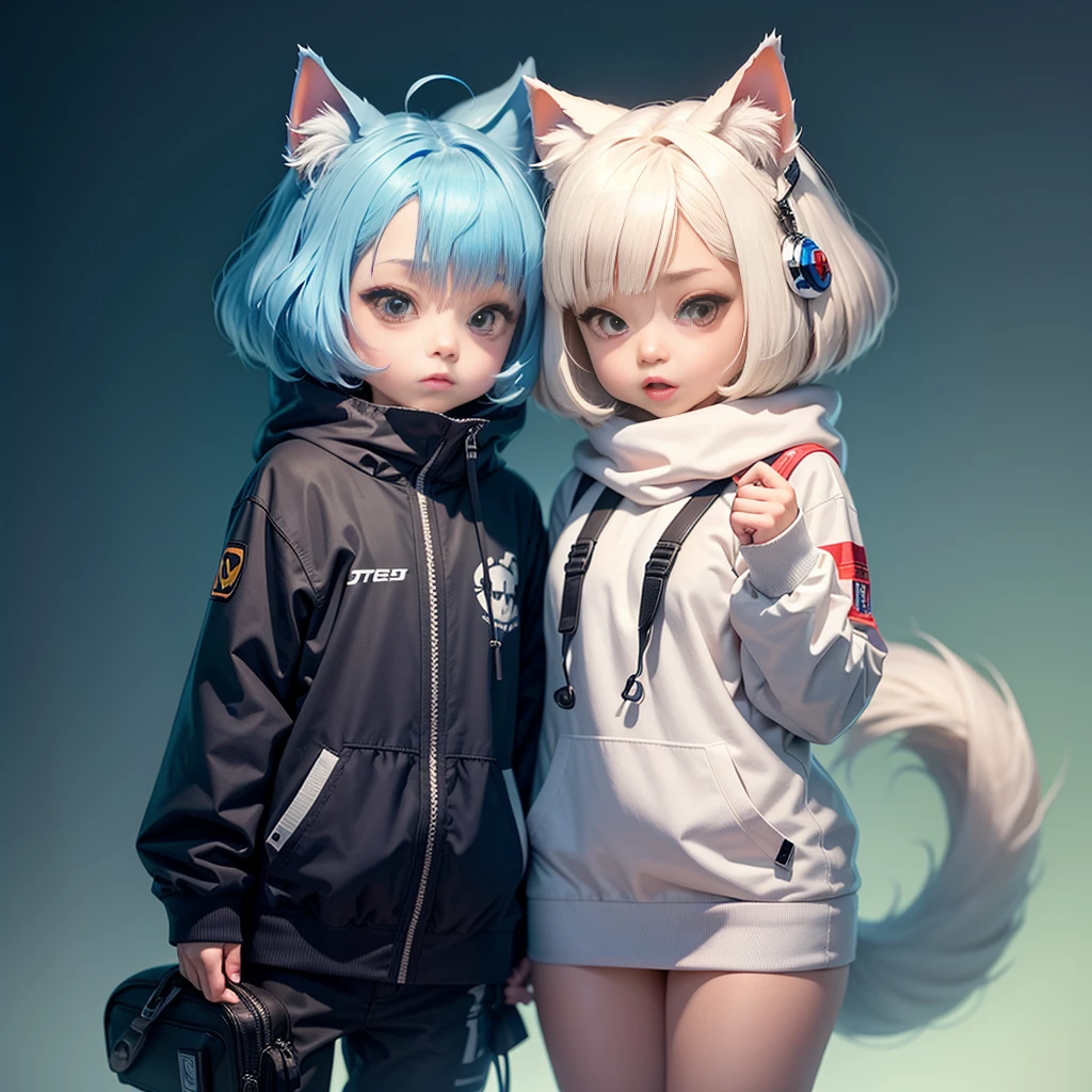 Cute Stormtrooper Cartoon、Handwritten style、American Shorthair（詳細なAmerican Shorthairの外観）、fluffy、2 heads