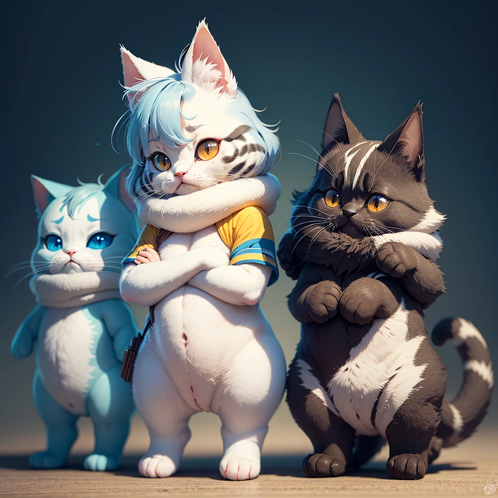 Cute Stormtrooper Cartoon、Handwritten style、American Shorthair(詳細なAmerican Shorthairの外観)、fluffy、2 heads