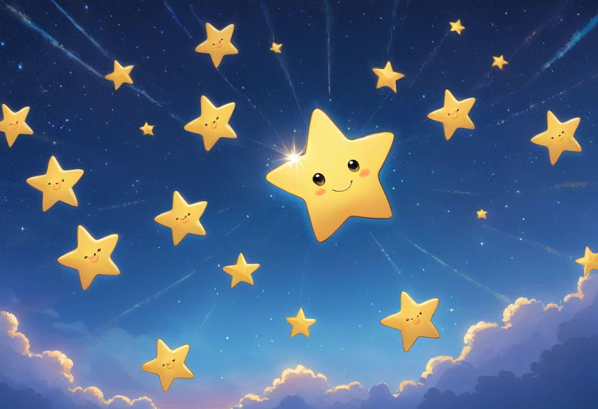 One star, happy, playing others stars in the sky.
