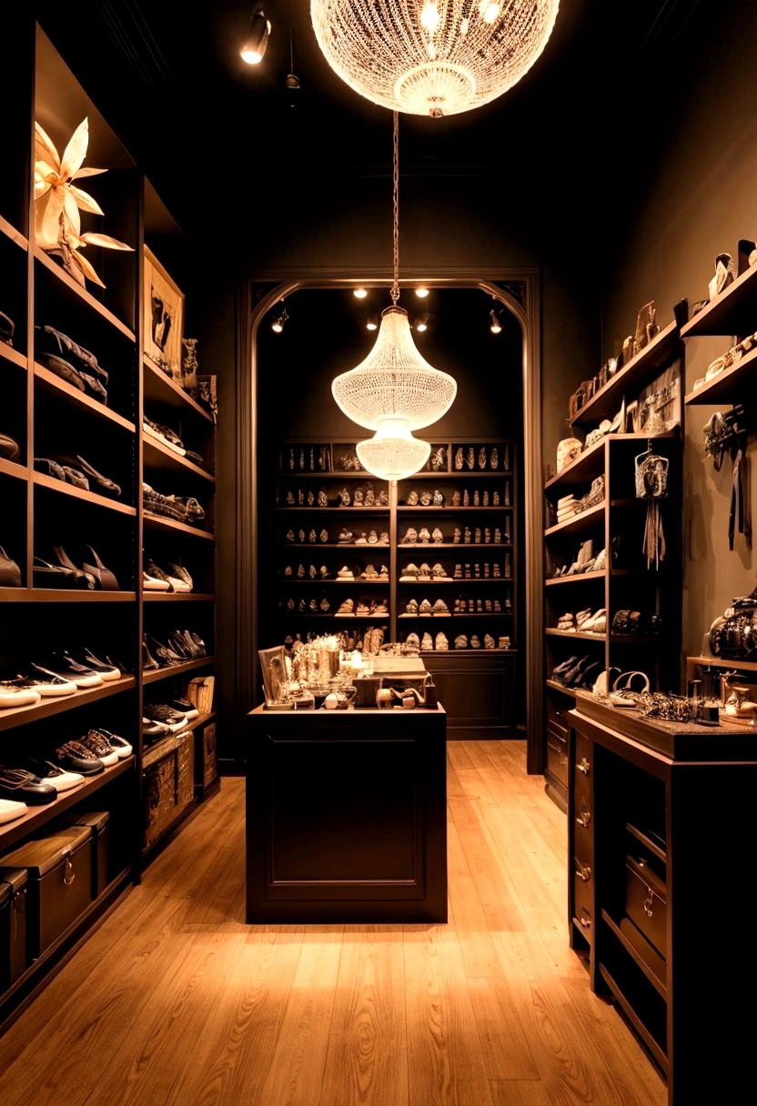 The setting is a BDSM studio or specialized store, with an elegant and well-decorated atmosphere.