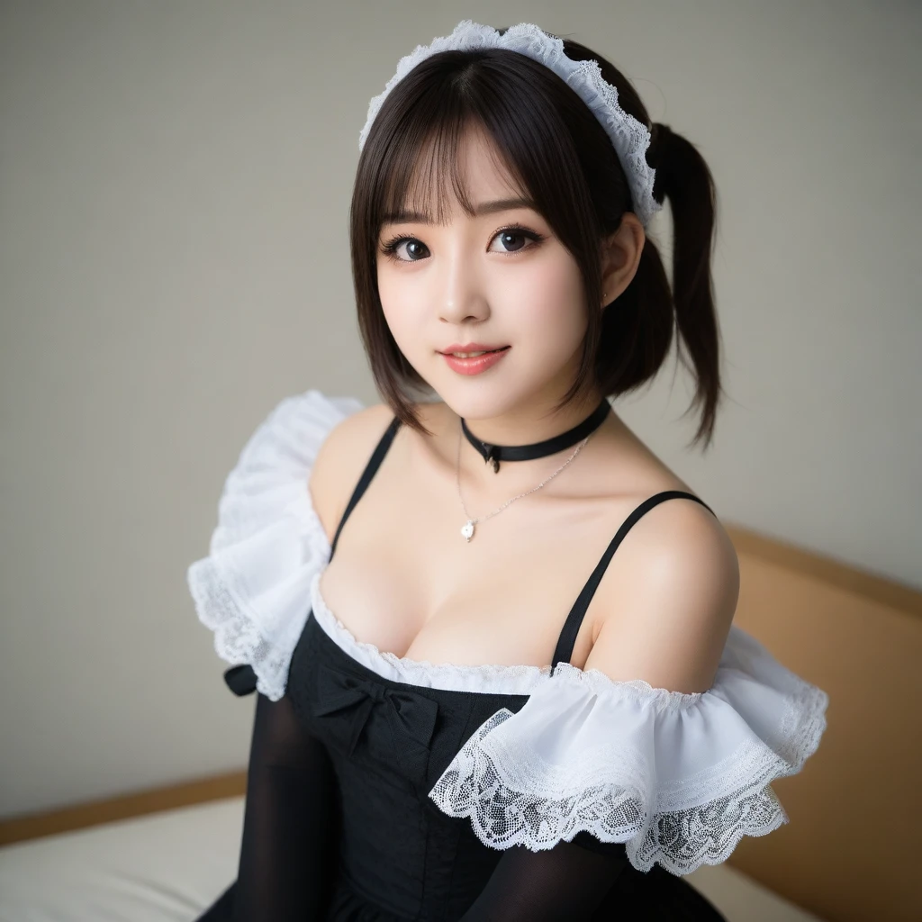 8K, Ultra-high resolution, Highest quality, masterpiece, 三分割法によるphotograph,Surreal, photograph, 1 girl, (:1.3), pretty girl, Cute face, Beautiful eyes in every detail, 細かくdetailedに,masterpiece,, One Girl:1.2, Japan Female Announcer,whole body,Young Wife,((Bondage and Gothic Lolita)),PenSkirt、Black Stockings,Black high heels、Full of cleanliness,A carefree smile,Healing the heart,short hair,Looking at the audience、beauty,Long neck、Laugh a little、Please close your mouth and laugh、(((Ideal body type))),A-cup small breasts :2,、Portraiture:2、Perfect Anatomy、鮮明なdetailed、detailed、Surreal、Light and shadow,Strong light