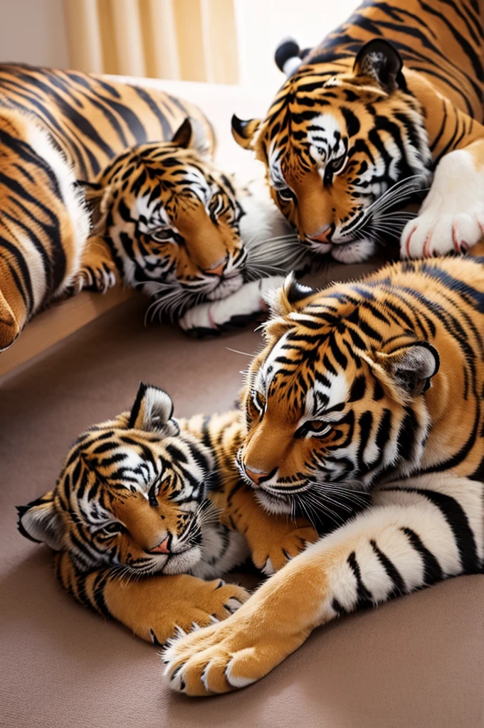 Kitten and tiger cub sleeping together、4K,3DCG