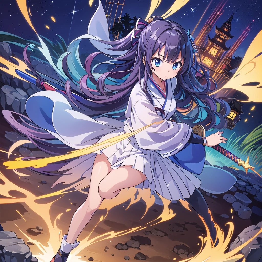 1girl,(((Highest quality、Official Art、The best composition、Masterpiece、Award-winning works)))、Serious expression、The moment the Japanese sword is swung down、ダイナミックなThe best composition、Super huge、detailed、whole body、