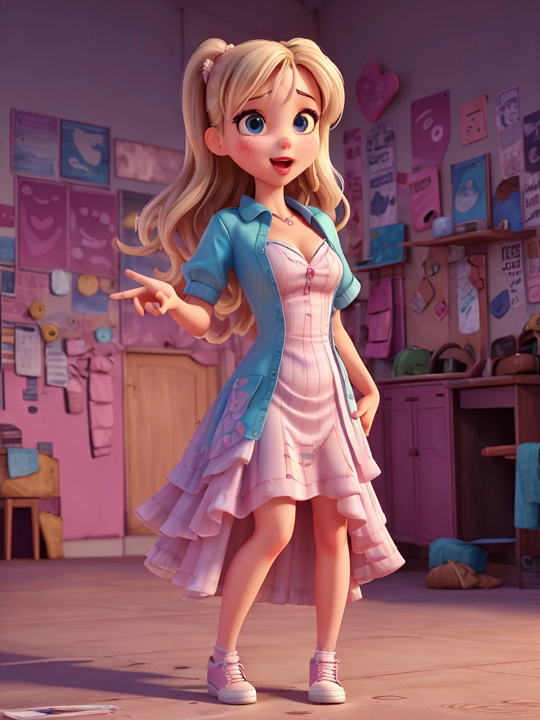 loose girl , erotica , Insane Dream , neat dress , ( hand job gesture ,Vertical Shake Blur) , Place your left hand on your hip , open mouth , (focus face) , moist eyes , glossy lips , tongue , front view