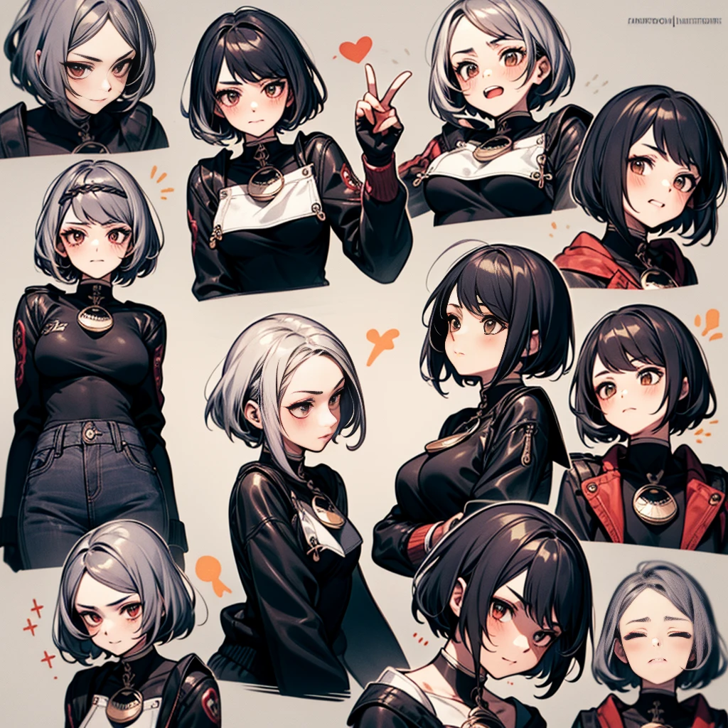 Cute big breasts,Little Red Devils,He Maverick...,Black punk leather jacket,Chain Lock,emoji pack,9 emojis,emoji sheet.,Align arrangement,A variety of gestures and expressions(Grieving,astonishment,having fun,Exhilarating,big laughter,Touch your head,Sell moe, wait),Anthropomorphic style,disney style,Black strokes,Different emotions,A variety of gestures and expressions,10