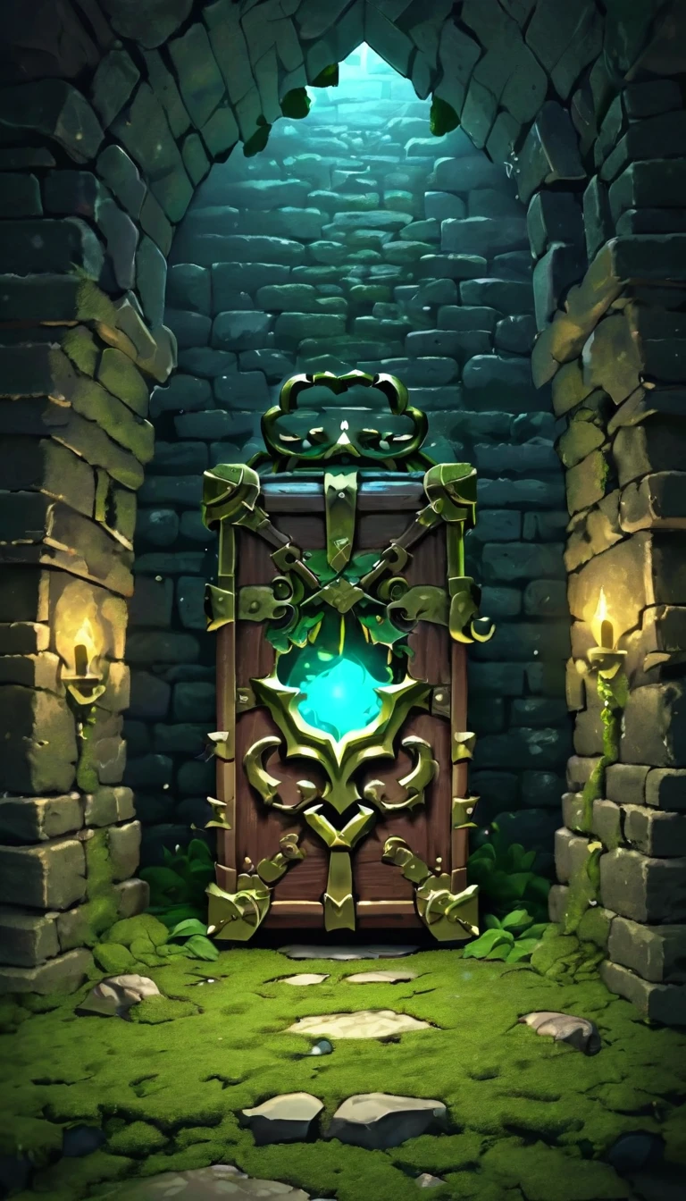 Highest quality、masterpiece、Highly detailed CG unit wallpaper、High resolution、RAW Photos、Very detailed、BREAK、dungeon of darkness、light moss、Blue glowing moss、The only light source is luminescent moss、Stone Dungeon、Wide promenade、BREAK、Treasure chest at the dead end、The treasure chest is a Mimic、Glowing Mimic、Mimic holding up a welcomeboard、