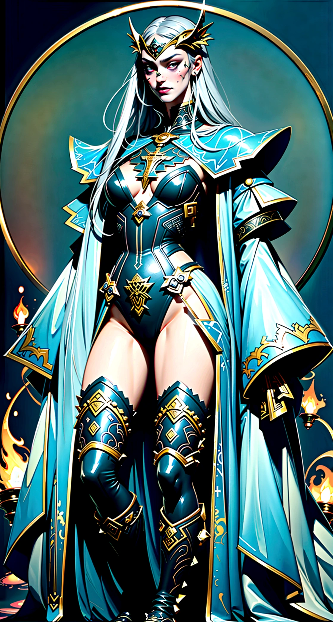 Masterpiece, Best Quality,(highly accurate drawing in every detail)(extremely precise representation),(anatomically correct), frighting but awe inspiring night time with full moon scenery,1girl,fit,small breasts,long legs, sporty butt, gothic style, glowing eyes, pale skin, we capture a complete stunning tall young vampire girl (scary but friendly) with cute and frienly smiling face takes a nice pose and showing her sweet fangs keeping her fine crafted straight-sword in front of her krypta surrounded wearing a beautifully crafted black with brass ornaments meager and form fitting plate armor with some white lace covered skin , extreme long silver hair, overknee armor heeled boots with buckles. (Masterpiece), (Best Quality), (ultra detailed), (most absurd), (highres), (official art:1.4), (illustration:1.4), (clear image:1.2),(delicate illustration: 1.2), 8k ,(detailed face:1.3), (highlights in eyes:1.3), (detailed silver long hair:1.3), (detailed skin:1.3), , perfect drawing lines. detailliertes ganzkörper bild, ganzkörper darstellung, kopf und hände und füsse im bild,