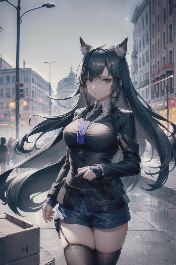 (8K, RAW Photos, Highest quality, masterpiece:1.4), Ultra-high resolution, (Realistic, photo-Realistic:1.48),Omertoza,One girl,(K-Pop Idols), (aegyo sal:1),cute, (super Bokeh night city center:1.25), Bokeh, night, signal machine, road signs, rain, after rain, Wet, Professional Lighting, Detailed lighting, Photon Mapping, Radio City, Physically Based Rendering,Black lace bikini, Backlight, Depth of written boundary, Natural light, Hard Focus, film grain, 1 meter shooting range, Professional photography, Shooting with Sony a9 II mirrorless camera, Fine grain, Realistic eyes, Detailed Shadows, View your viewers, Dog Ears, Detailed lighting,, Knee socks, black Knee socks, (Detailed Hair, Realistic hair, Realistic lighting, Realistic shadow, Realistic outfit), Realistic skin, (Gun on your hip:1), Realistic reflection of light from above, ((Put your arms behind your back)),(Hands Behind Back)
