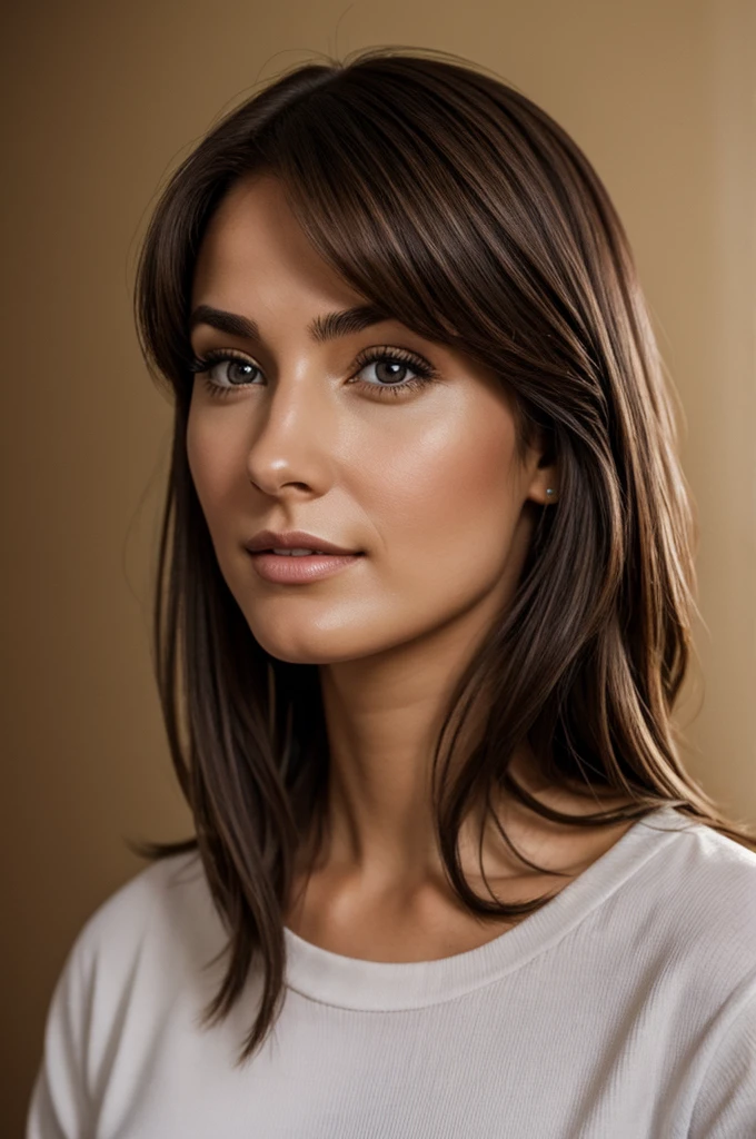 Hyperrealistic, woman, age 26, brown hair 