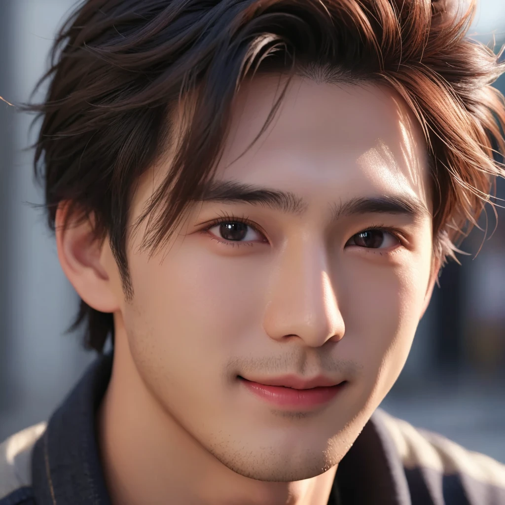 
Best Quality, 8k, Masterpiece, (Portrait: 1.3), (photo realistic:1.4), (hyper realistic:1.4), Sharp Focus, looking at viewer, (smoother lighting:1.1), (increase cinematic lighting quality:0.9), realistic lighting, backlighting, light on face, ray trace, (brightening light:1.2), (Increase quality:1.4), sharp detail, (best quality real texture skin:1.4), finely detailed eyes, black_eyes, finely detailed face, 25 year old Korean men smiling_face