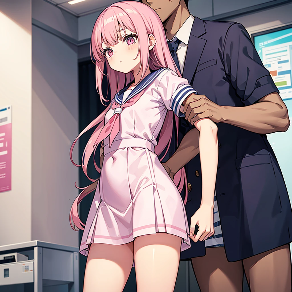 A pink-haired high school girl in a sailor uniform receives a vaccination、The man grabbed his arm、Take the syringe and stick it into your upper arm.。.