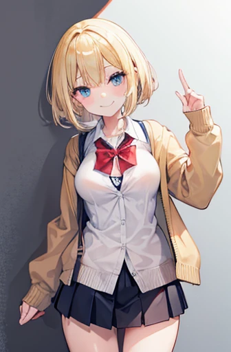 blonde Bob high school girl small Big Breasts Insanity smile cardigan whole body Gal Detective thin 歪んだsmile Minimum image quality