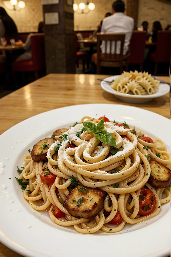 a plate of pasta at a restaurant