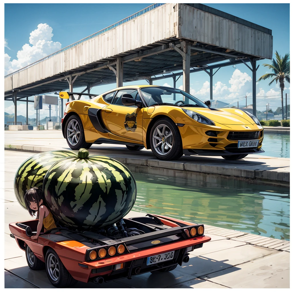 summer lotus car kids water watermelon poster
