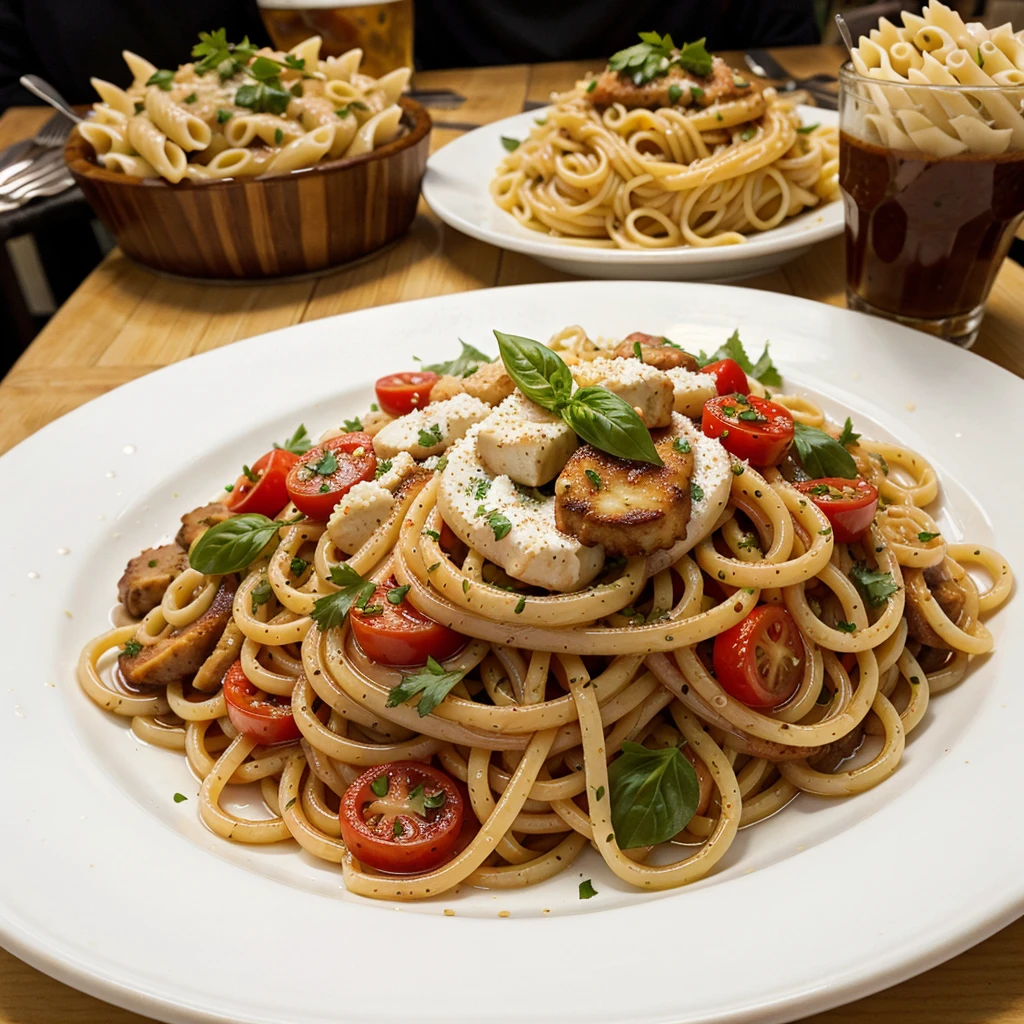 a plate of pasta at a restaurant
