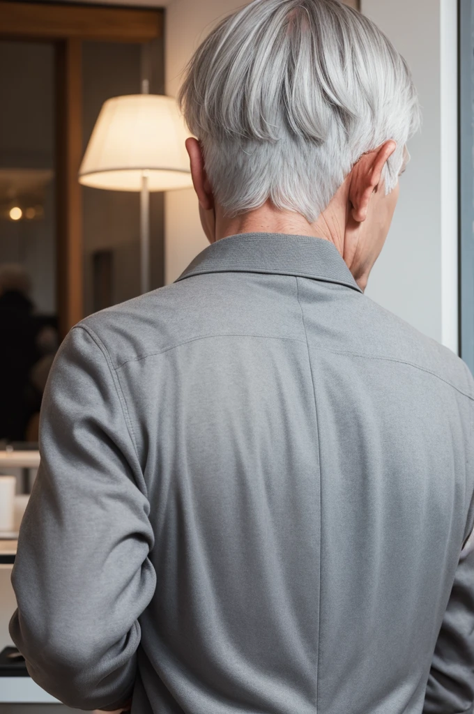 Gray-haired man with his back in Switzerland