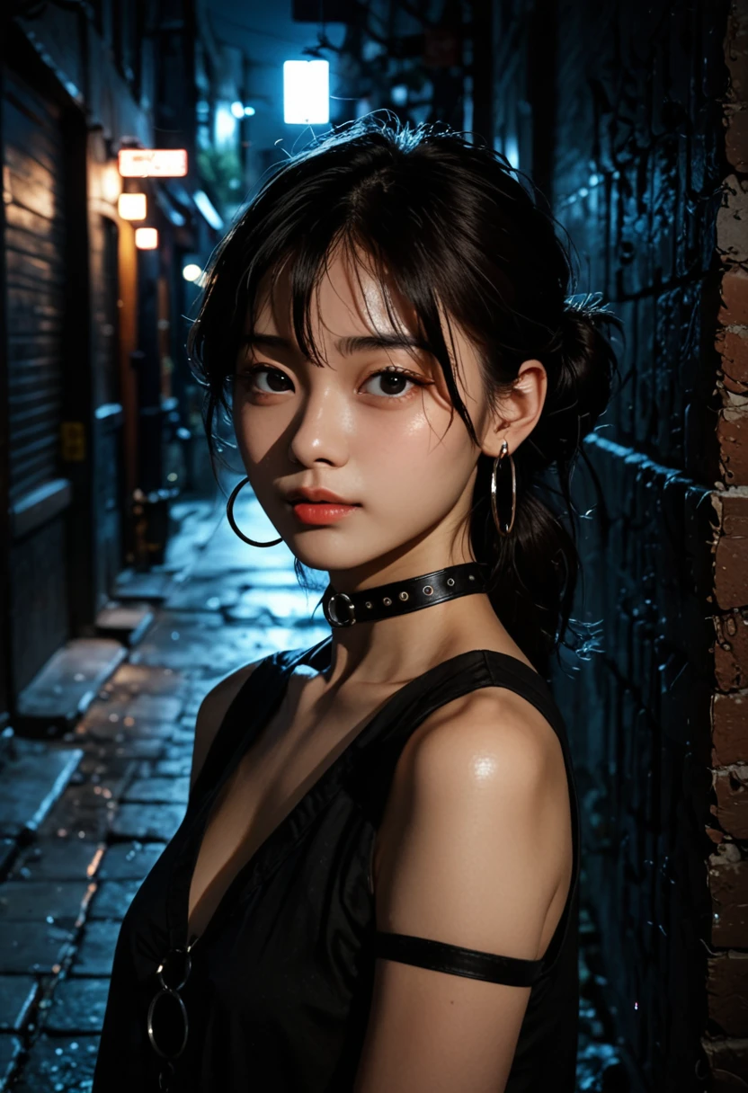 Fraction_9,Fraction_8_Direction_7_up,Every detail is exquisite,Korean,Korean pop music,
portrait,(shadow:1.4),night,Dark Alley,O-rings,