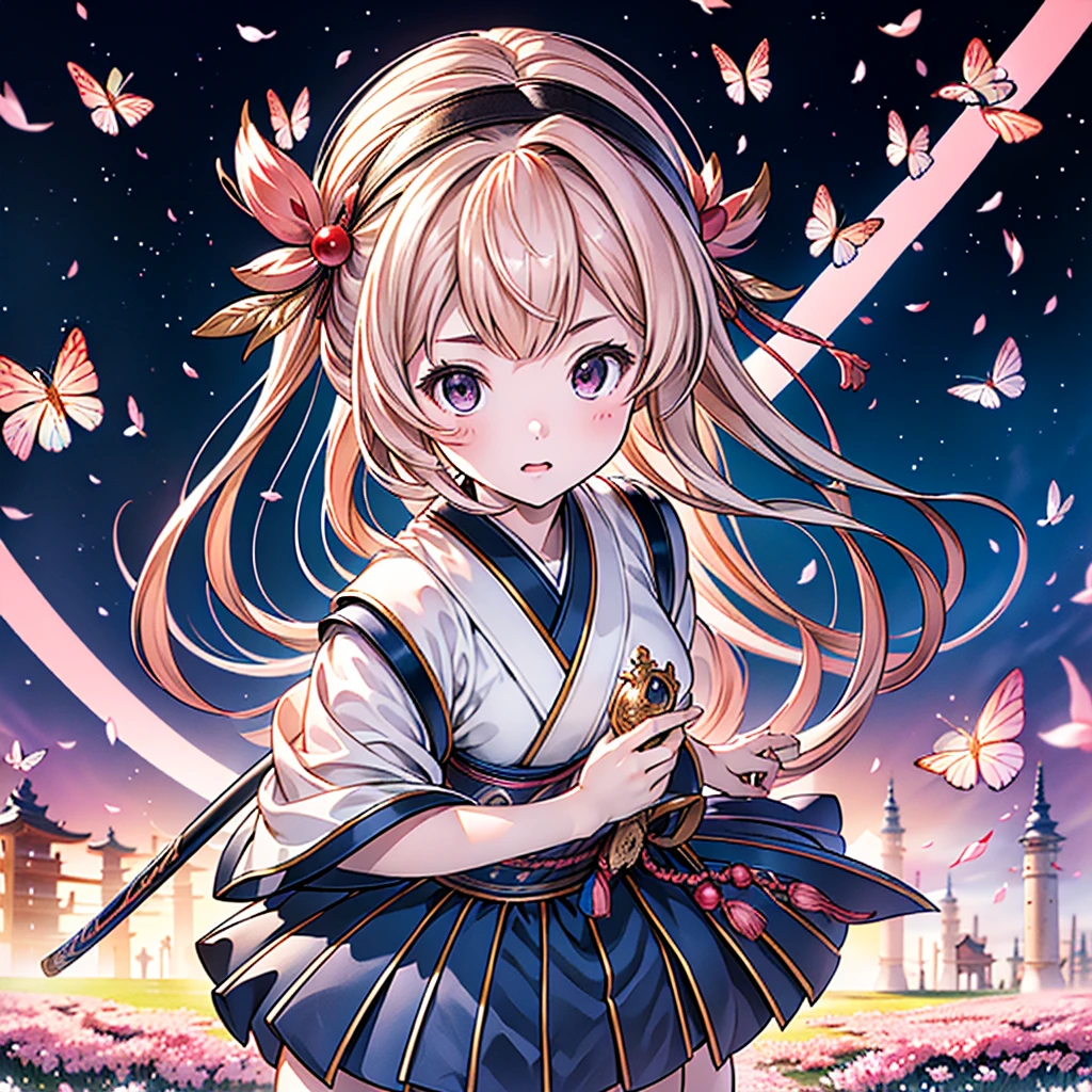 1girl,(((Highest quality、Official Art、The best composition、Masterpiece、Award-winning works)))、Serious expression、The moment the Japanese sword is swung down、ダイナミックなThe best composition、Super huge、detailed、whole body、Fractal art of cherry blossoms falling、hologram、An aura surrounds the person、hideo minaba,