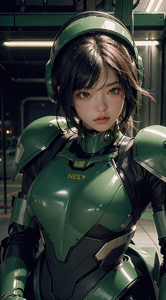 Highest image quality, outstanding details, ultra-high resolution, (realism:
1.4), the best illustration, favor details, highly condensed 1girl, with a delicate and beautiful face, dressed in a black and green mecha, wearing a mecha helmet, holding a directional controller, the background is an indoor high-tech lighting scene of the future city.
Maximize exposure. No clothes, no underwear.