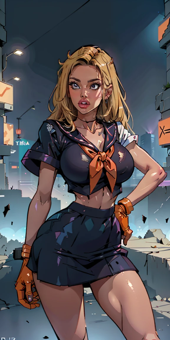 (La mejor calidad,A high resolution,Ultra - detallado,actual),Selena Gomez, (masterpiece, best quality;1.3), very detailed CG, very detailed, 1 girl, alone, laugh, looking at viewer, stylish angle, blonde long hair,blue eyes, sv1, Sailor Sensi Uniform, Orange skirt, elbow bag, tiara, Orange Sailor Color, red bow, Orange Choker, white gloves, bijouterie, from above,,(Fondo de ruinas de mazmorra en ruinas cyberpunk :1.4 ) I have a lot of heart, face focus,venus,hurricane,abstract background, galaxy background,(Sailor Venus:1.4), (Sailor Venus V2.1), ,(Fondo de ruinas de mazmorra en ruinas piedras grandes cyberpunk :1.4 ),(perfect anatomy :1.4), (cinematic lighting :1.4),( dynamic cowboy pose), (fondo lluvia cayendo nublado tenebroso :1.4), (Selena Gomez :1.4), (Selena Gomez V2.1),( dedos detailed :1.4), huge