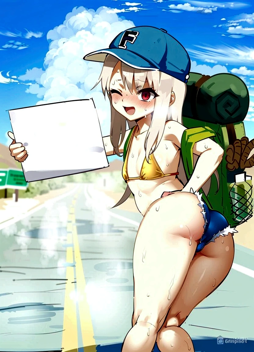 clear line, sharp line, nsfw, sweaty, hot weather, hot, sweat, masterpiece, no watermark, body steam, steam comes out of body, many steam, embarrased, heatstroke, wet, lots of steam, steam comes out of legs, very hot weather,heat exhaution, 50 degrees Celsius, smile, body hot, body fume, hot and hot, exposed, small pants, cameltoe