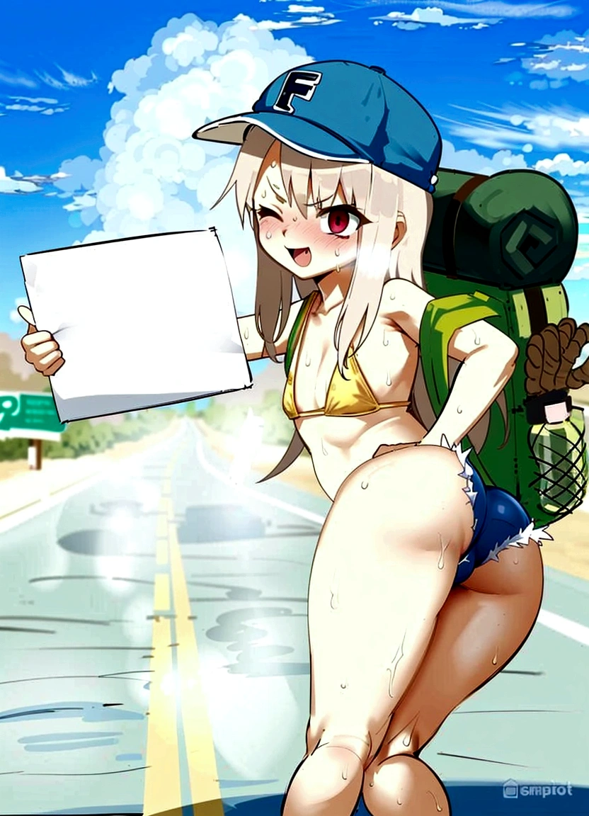 clear line, sharp line, nsfw, sweaty, hot weather, hot, sweat, masterpiece, no watermark, body steam, steam comes out of body, many steam, embarrased, heatstroke, wet, lots of steam, steam comes out of legs, very hot weather,heat exhaution, 50 degrees Celsius, smile, body hot, body fume, hot and hot, exposed, small pants, cameltoe