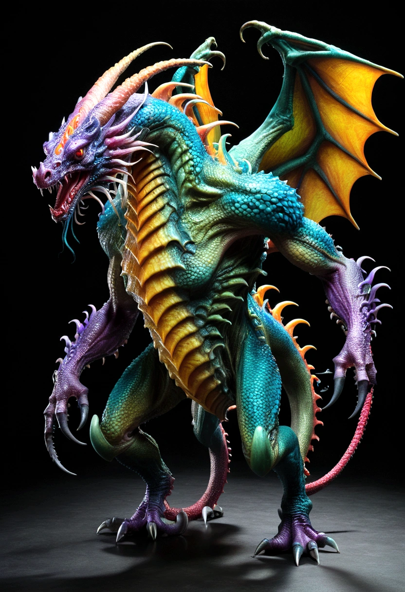 a monster with tentacles that can spray acid, four legs, wings, a dragon head, and thick skin