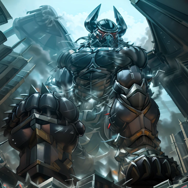 (masterpiece. official art. 8k. best quality. detailed full body. full body.)
(situation 1 : dominating demon lord dragon batzz. focus Colossus mechanical Muscular demon lord dragon batzz is trampling the CITY. macro. stomp. Low-angle perspective. emphasizing the immense size. The perspective is from below, emphasizing the sheer majesty and power of the Colossus. Colossus art. He is much bigger than a skyscraper. Giga Colossuss. micro soccer field. looking down.)
(situation 2 :smoke and flames rising from the destruction in the city)
(Additional details 1: wearing a full-face helmet. helmet is jet black. The color of NANOSUIT is jet black. high-tech bio-mecha armor. real texture material. whole body shines like metal. Wearing cyberpunk mecha. emphasizes the muscles. suit fully made of metal. intricate armor. Robotic suit. suit fully made of metal. NANOSUIT with the same design as demon lord dragon batzz.). (demon lord dragon batzz has 5 toes.)
(Additional details 2: (Detailed head. Detailed Body. Detailed abs. gigantic muscles. HYPER MUSCLES. Gigachad Muscular. big muscle. pecs. triceps. traps. unusually developed muscular body. body full of huge muscles. showing off muscles. pectorales enormes. Exaggeratedly huge muscles. huge muscles. long legs.).
(Additional details 3: nj5furry, Spread wings. It has wings. black have big wings. The claws are sharp.).