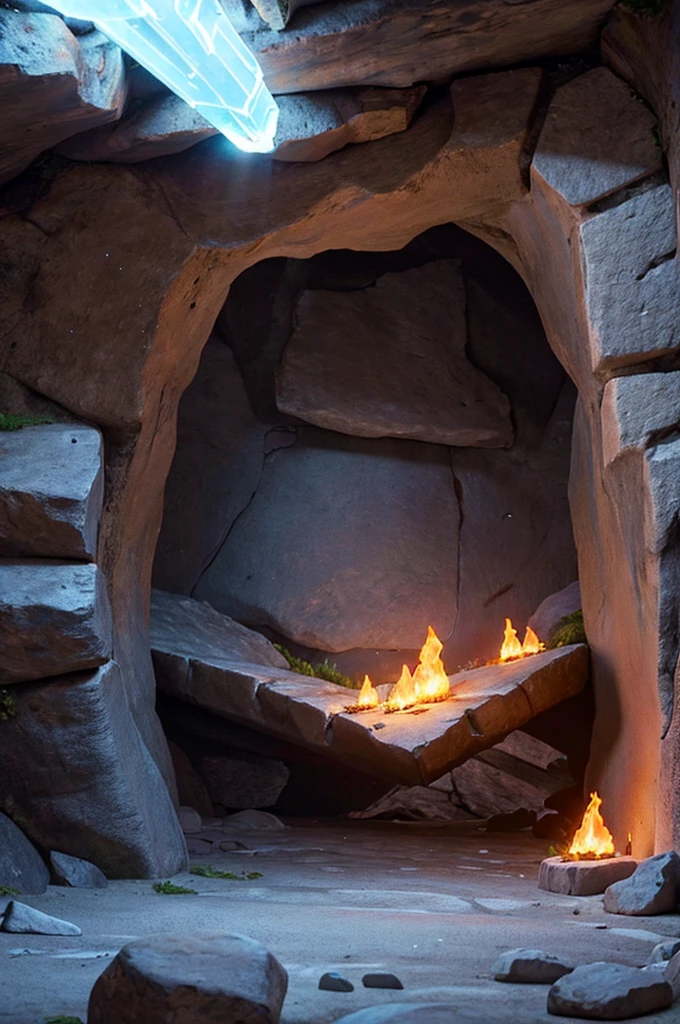 The walls of the cave were illuminated by fire crystals, which gave off a warm, pulsating light
