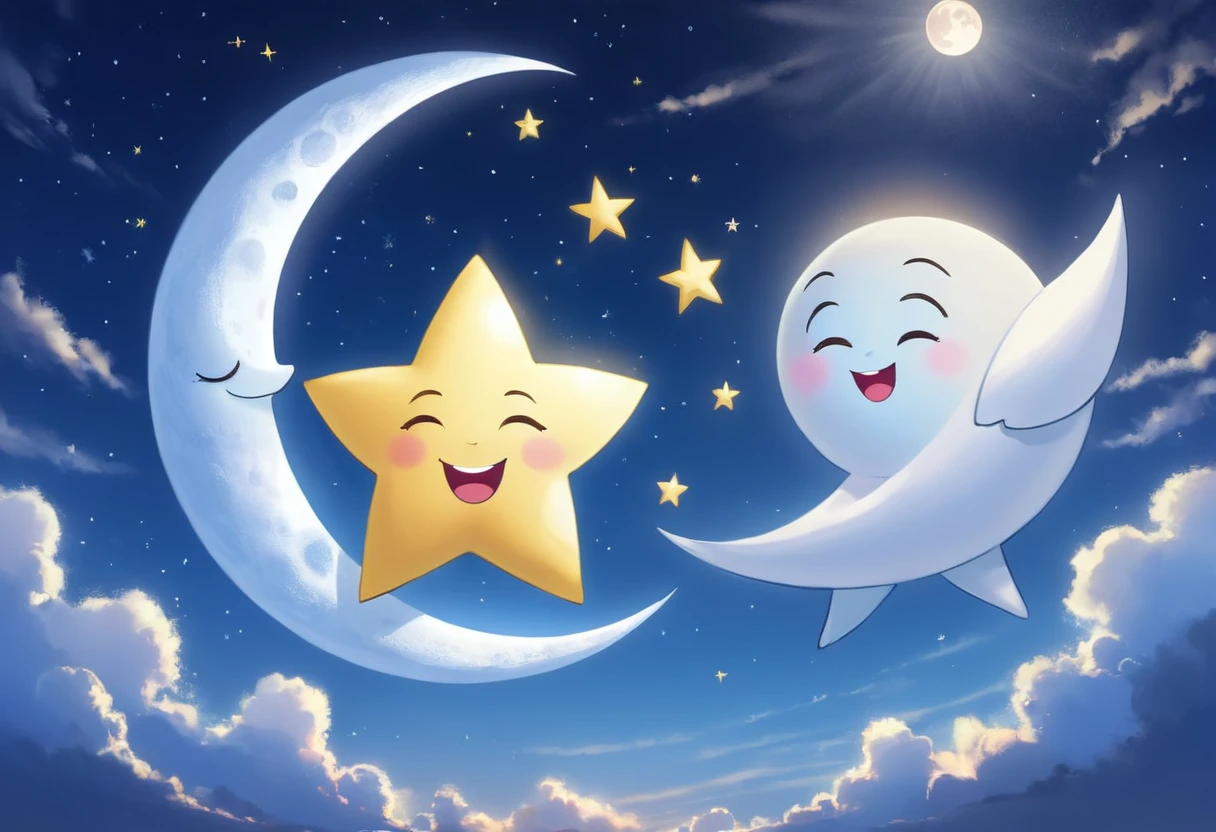 The happy star talking with moon, in the sky