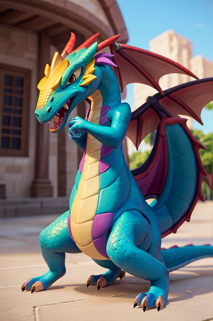 a magnificent dragon with rainbow-colored scales,