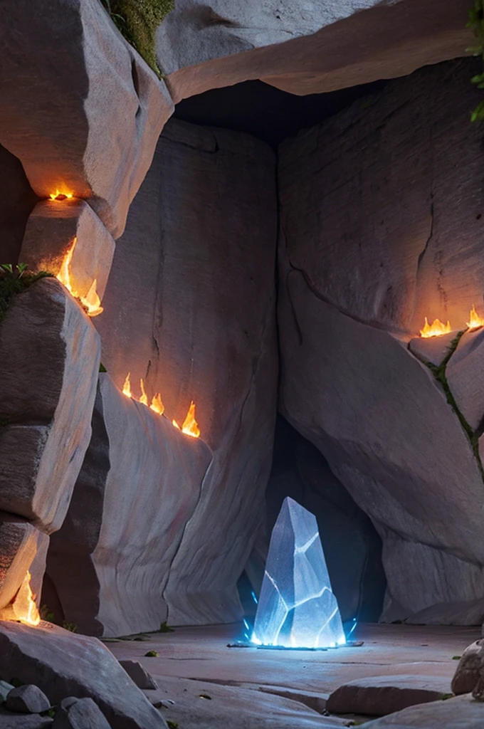 The walls of the cave were illuminated by fire crystals, which gave off a warm, pulsating light