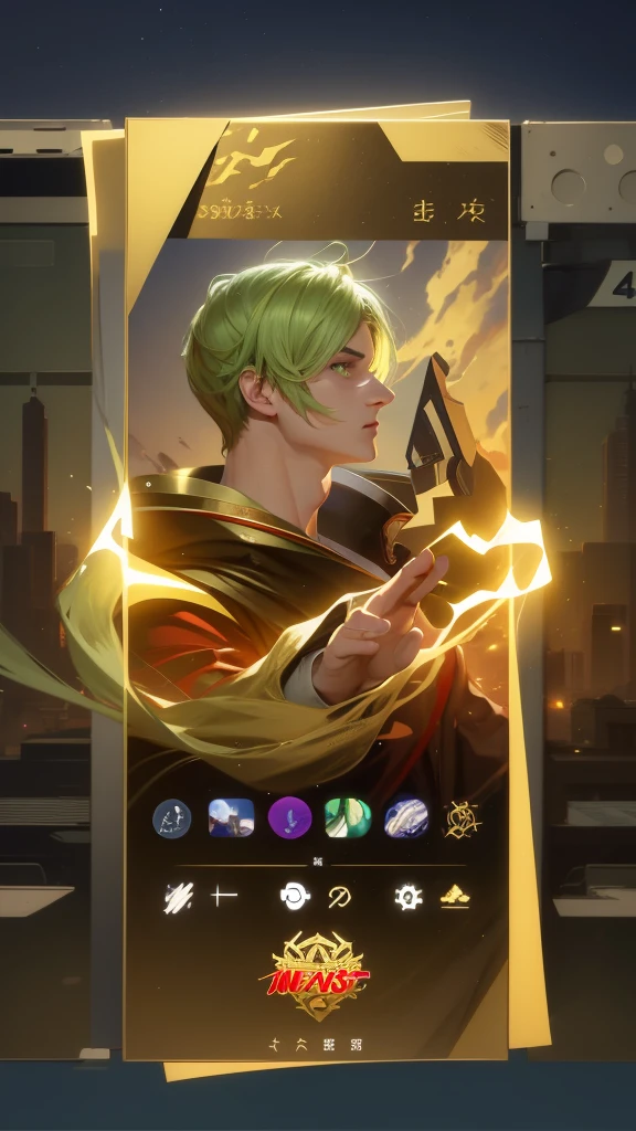 Attractive profile picture, masterpiece, ultra-precise rendering, beautiful and cool young man, trustworthy, dependable young man, savior of the world, simple design, most beautiful image, 4K, light green eyes, the color of the clothes is the same as the original, cyber ninja mask.