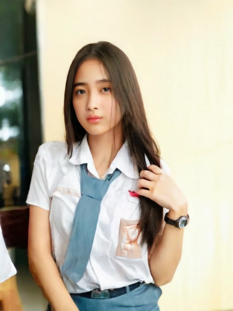 A beautiful, highly detailed portrait of an Indonesian girl, 4k resolution, RAW format, masterpiece quality, extremely detailed facial features, intricate and realistic skin texture, mesmerizing eyes, delicate nose and lips, flowing hair, elegant expression, detailed clothing, atmospheric lighting, vibrant colors, photorealistic, studio lighting, ultra-detailed, sharp focus, physically-based rendering