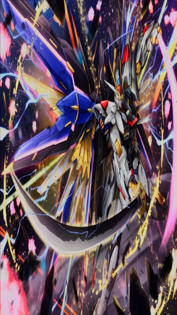 universe space、Confronting and fighting the enemy、They are locked in a sword fight.、Gundam、Mobile Suit、Draw a side view、